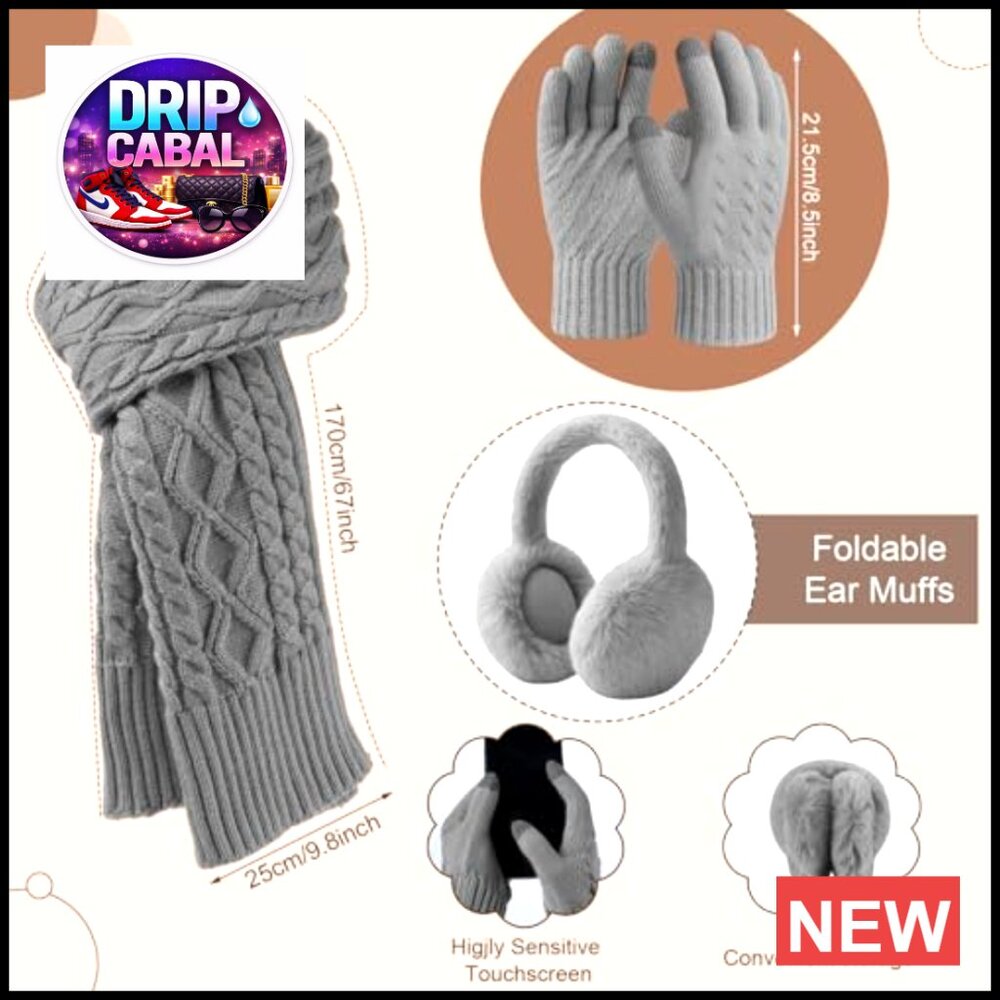 Winter Accessory Set Touchscreen Gloves Scarf Hat… - image 2